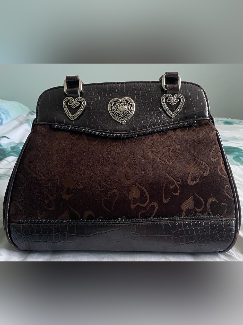 Women’s Dark Brown Heart-Accent Handbag